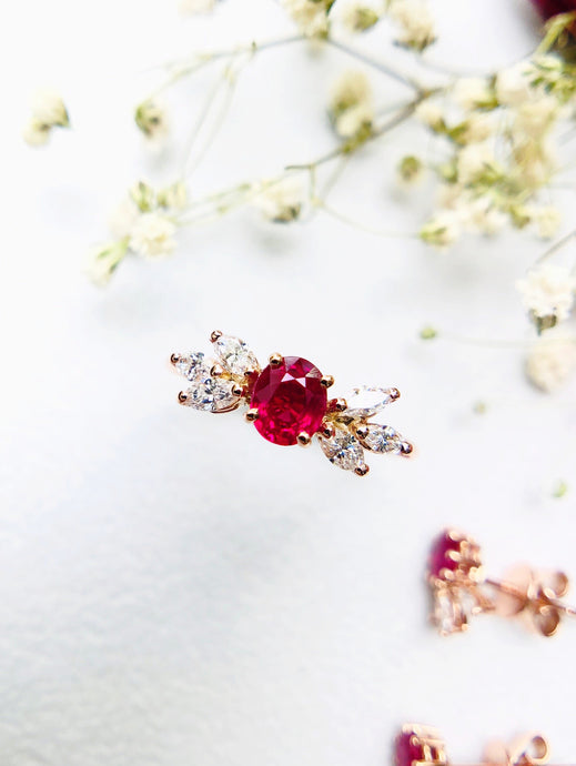 Ruby ring with marquise diamonds
