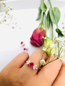 Ruby ring with marquise diamonds