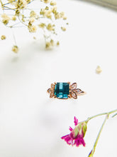 Load image into Gallery viewer, Greenish Blue Tourmaline with leaf diamond studded side