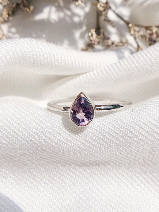 Pear Shaped Natural Grape Sapphire Ring in White Gold