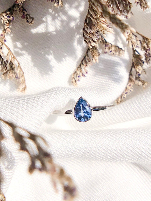 Pear Shaped Natural Electric Blue Sapphire Ring in White Gold