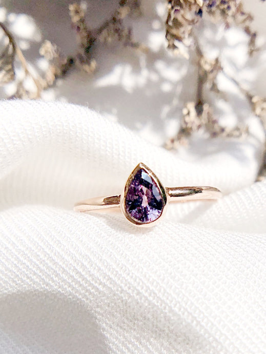 Pear Shaped Natural Dark Pink Sapphire Ring in Rose Gold