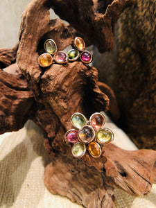 Cabochon Tourmaline flower earrings