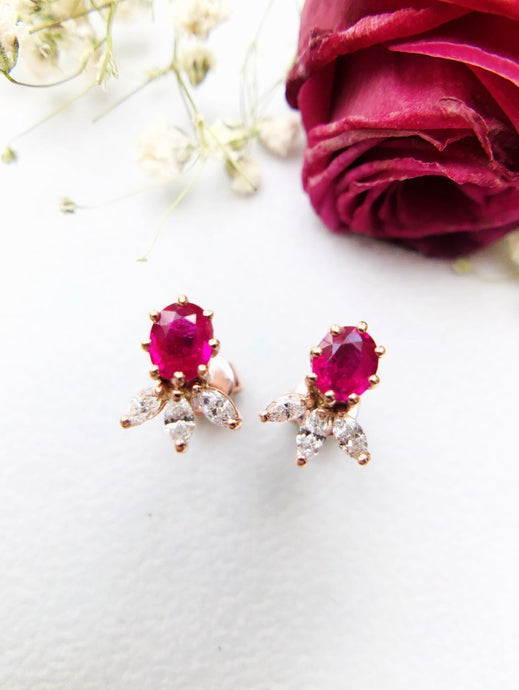 Ruby Earrings with marquise diamonds