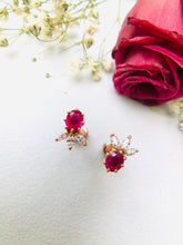 Load image into Gallery viewer, Ruby Earrings with marquise diamonds