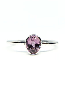 Oval Natural Dark Pink Sapphire Ring in White Gold