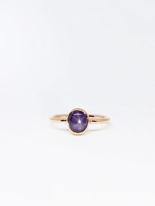 Oval Natural Dark Purple Star Sapphire Ring in Rose Gold