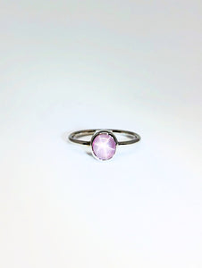 Oval Natural Pink Star Sapphire Ring in White Gold