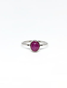 Oval Natural Dark Pink Star Sapphire Ring in White Gold