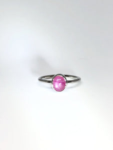 Oval Natural Dark Pink Star Sapphire Ring in White Gold