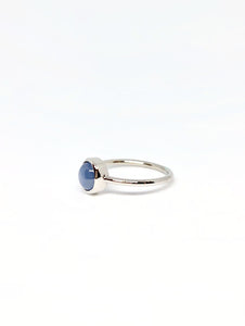 Oval Natural Blue Star Sapphire Ring in White Gold