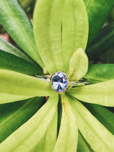 Oval Natural Light Blue Sapphire Ring in White Gold