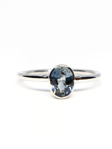 Oval Natural Light Greenish Blue Sapphire Ring in White Gold