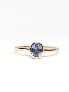 Oval Natural Light Purplish Blue Sapphire Ring in Rose Gold