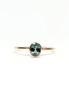 Oval Natural Teal Sapphire Ring in Rose Gold