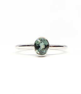 Oval Natural Teal Sapphire Ring in White Gold