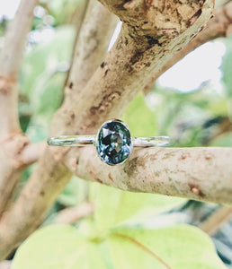 Oval Natural Teal Sapphire Ring in White Gold