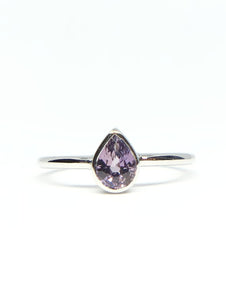 Pear Shaped Natural Grape Sapphire Ring in White Gold