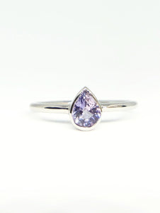 Pear Shaped Natural Light Bluish Purple Sapphire Ring in White Gold