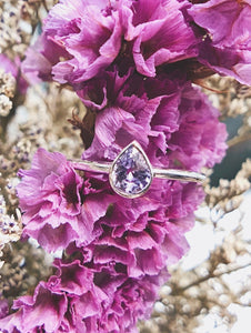 Pear Shaped Natural Light Bluish Purple Sapphire Ring in White Gold
