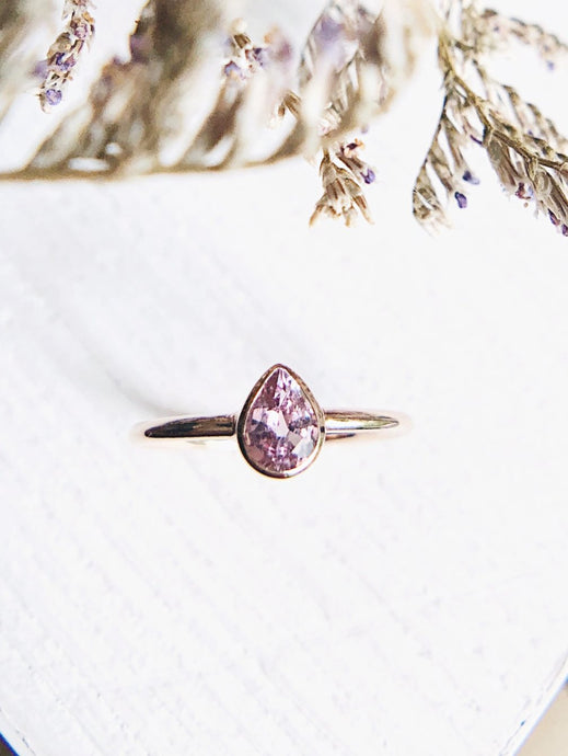 Pear Shaped Natural Pink Sapphire Ring in Rose Gold