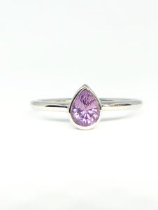 Pear Shaped Natural Purplish Pink Sapphire Ring in White Gold