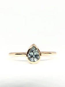 Pear Shaped Teal Blue Green Sapphire Ring Rose Gold