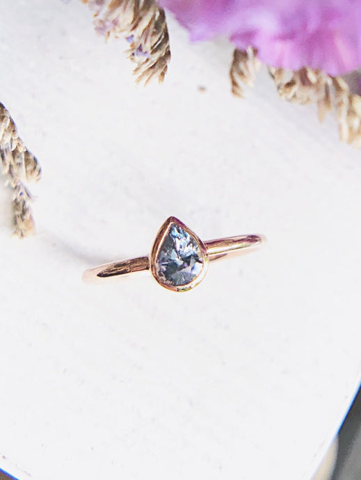Pear Shaped Teal Blue Green Sapphire Ring Rose Gold