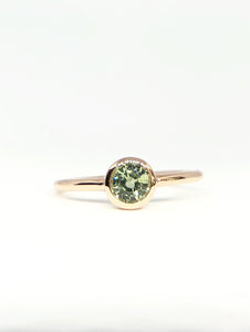 Round Natural Apple Green Sapphire Ring in Rose Gold