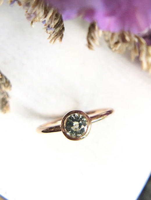 Round Natural Apple Green Sapphire Ring in Rose Gold