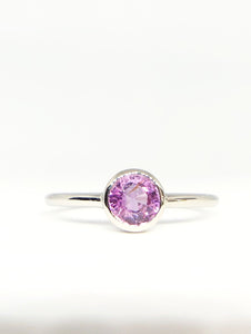 Round Natural Pink Sapphire Ring in White Gold