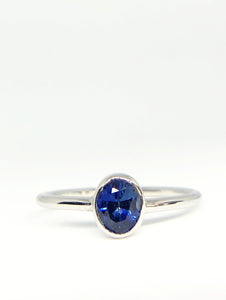 Oval Natural Blue Sapphire Ring in White Gold