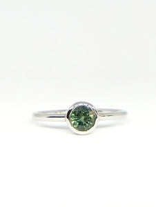 Round Natural Light Green Sapphire Ring in White Gold