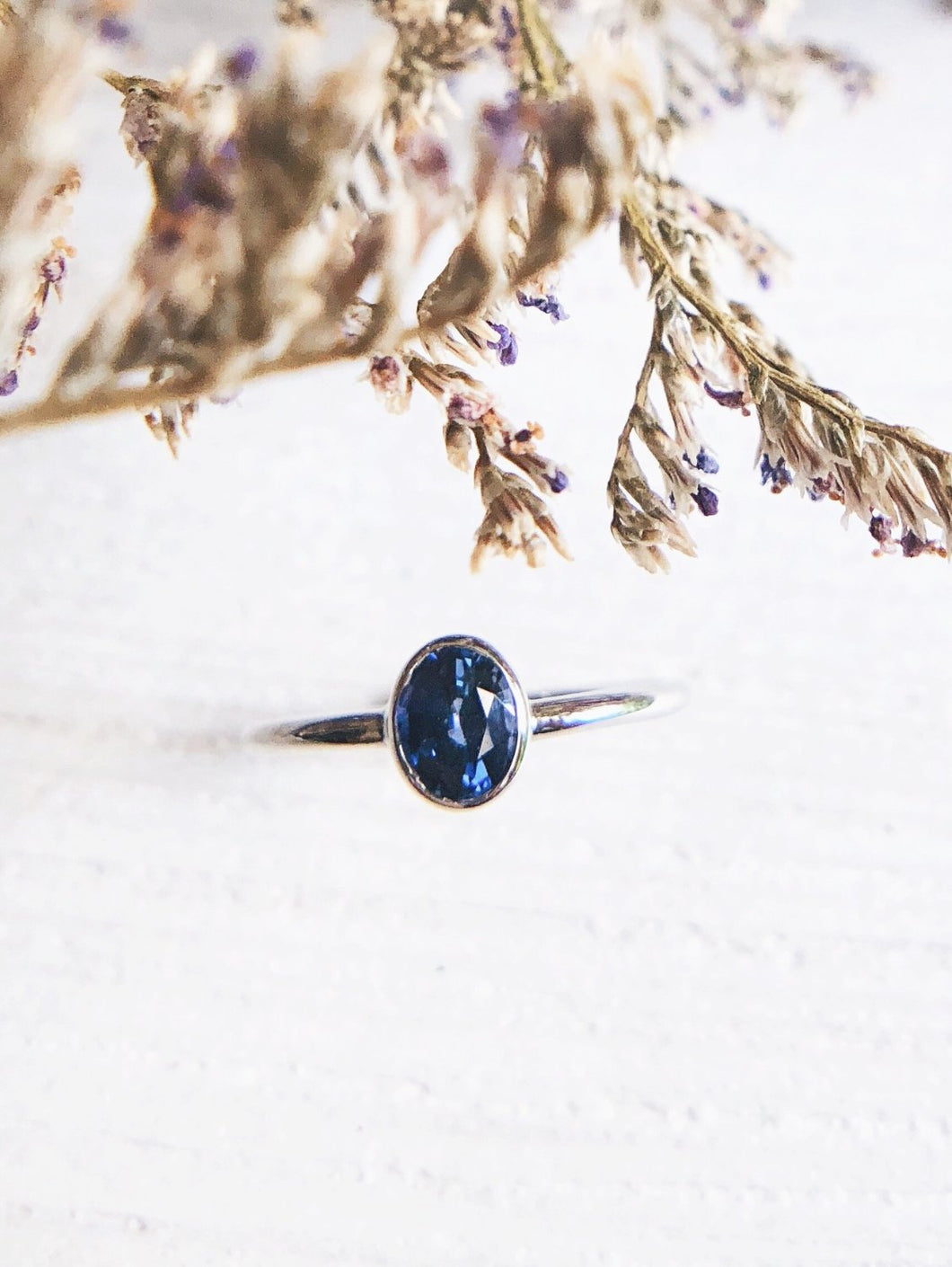 Oval Natural Blue Sapphire Ring in White Gold