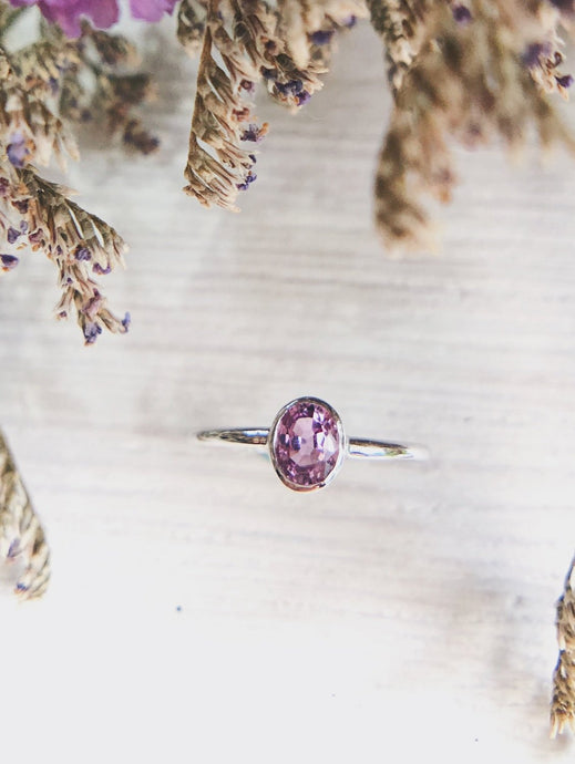 Oval Natural Light Purplish Pink Sapphire Ring in White Gold