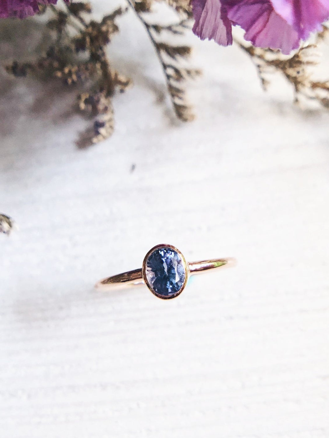 Oval Natural Blue Sapphire Ring in Rose Gold