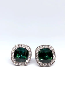 Bluish Green Tourmaline Earrings