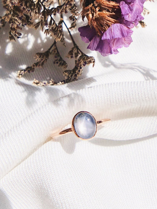Oval Natural Blue Star Sapphire Ring in Rose Gold