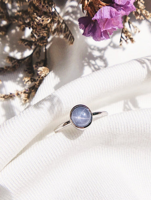 Oval Natural Blue Star Sapphire Ring in White Gold