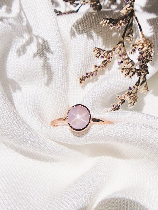 Oval Natural Lilac Star Sapphire Ring in Rose Gold