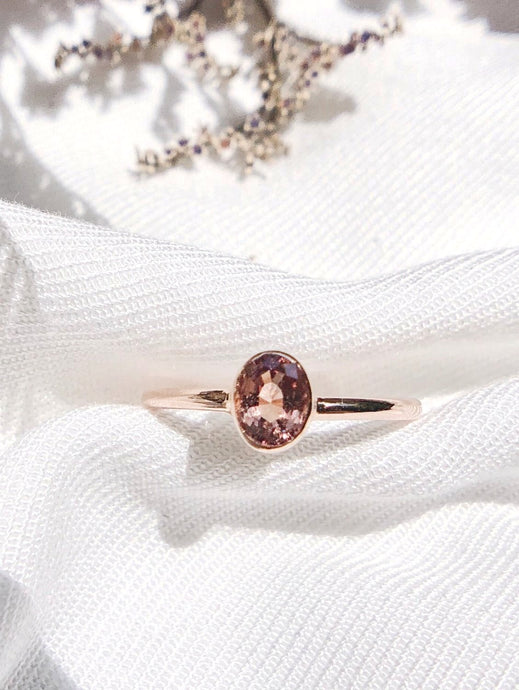 Oval Natural Orange Sapphire Ring in Rose Gold