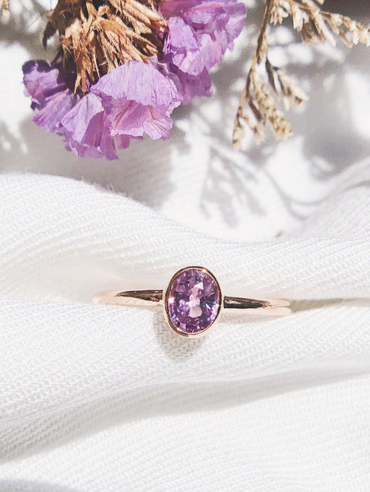 Oval Natural Light Purple Sapphire Ring in Rose Gold