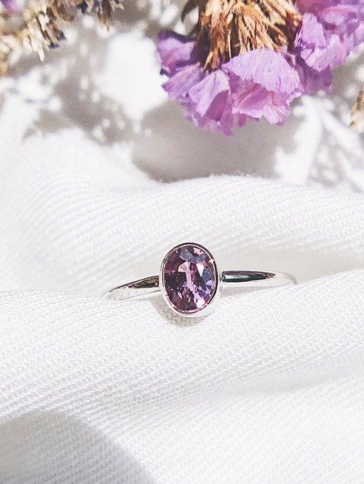 Oval Natural Dark Pink Sapphire Ring in White Gold