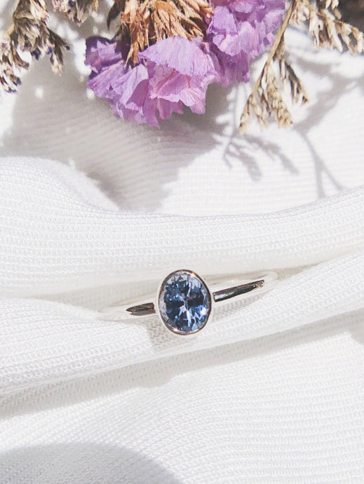 Oval Natural Light Blue Sapphire Ring in White Gold
