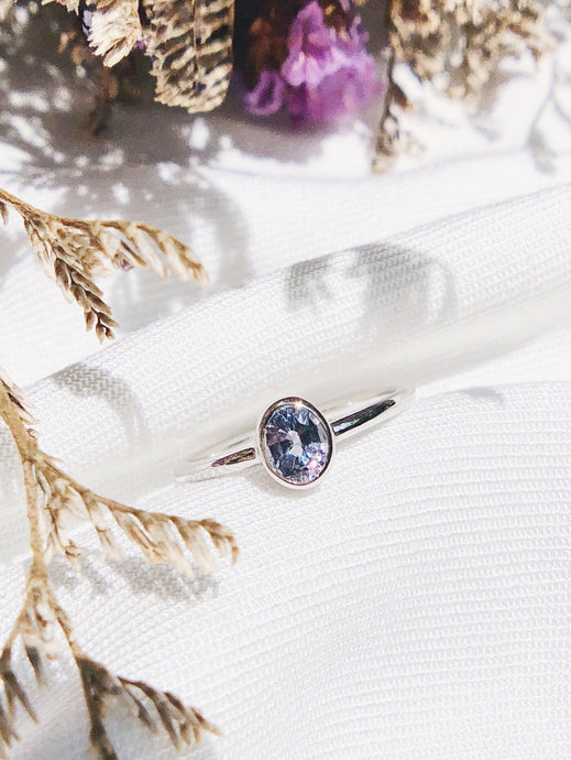 Oval Natural Light Purple Blue Spinel Ring in White Gold