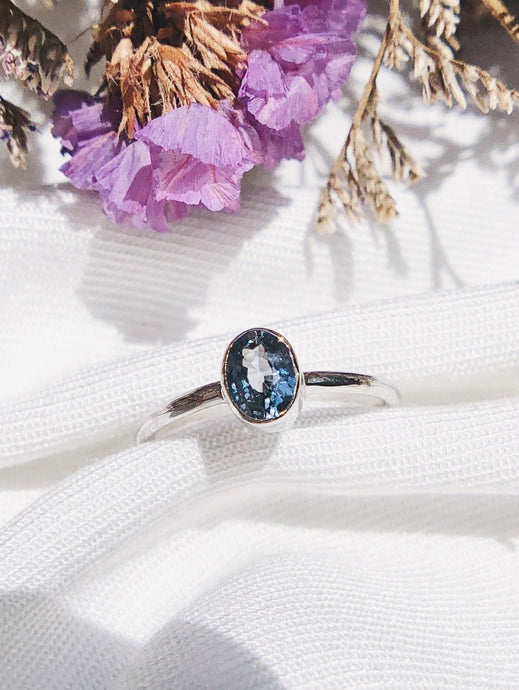 Oval Natural Light Greenish Blue Sapphire Ring in White Gold
