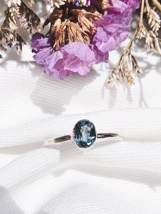 Oval Natural Teal Sapphire Ring in White Gold