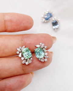 Green Tourmaline and Blue Beryl pair of earrings