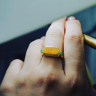 Translucent Yellow oblong Jadeite Ring